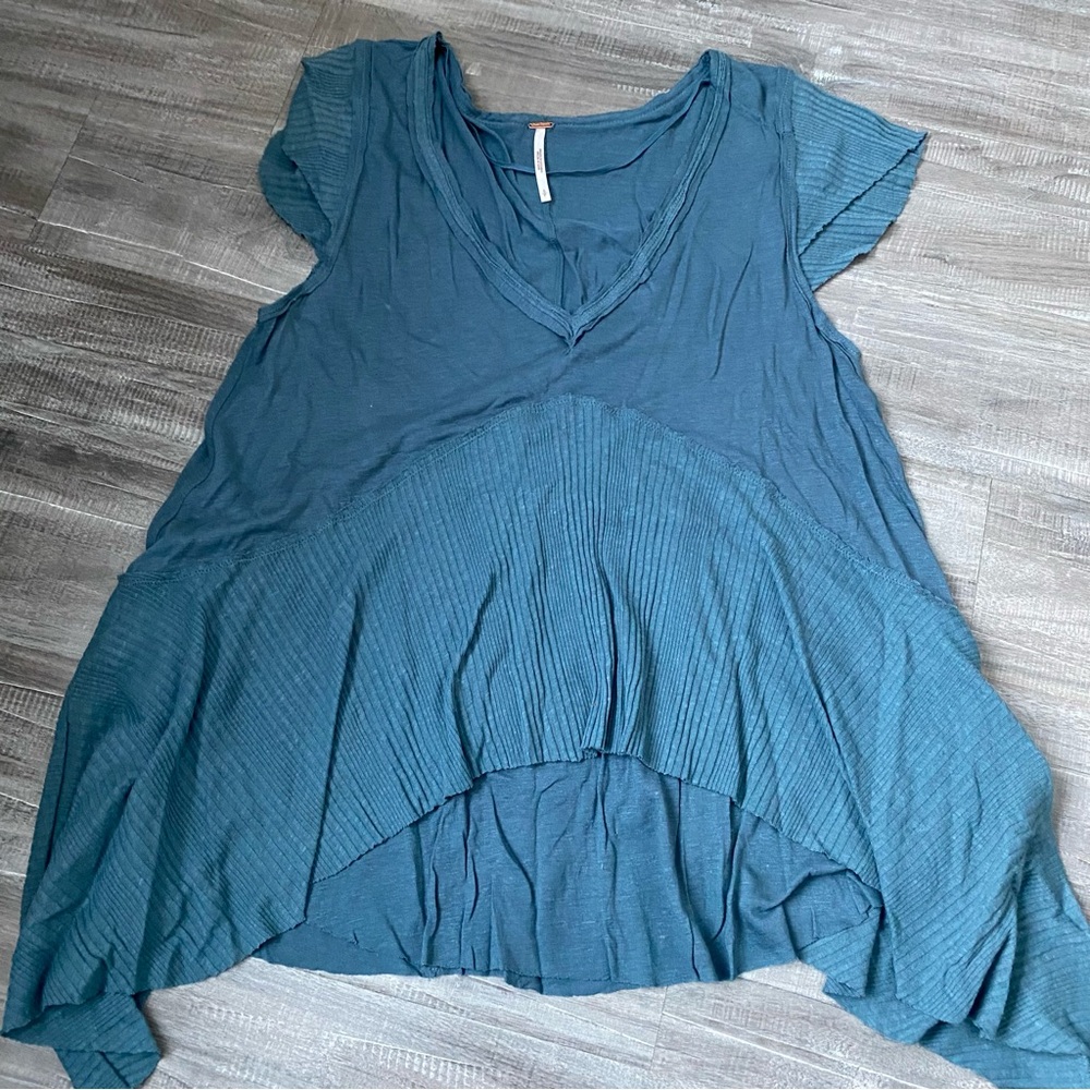 Free People Teal V-Neck Women's Top